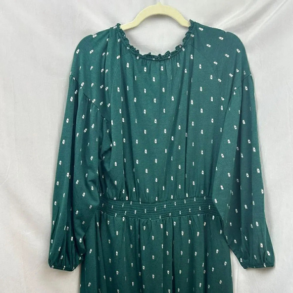 Garnet‎ Hill Ruffled Split Neck Knit Dress, Size Large, Long Sleeves, Green - Picture 7 of 8